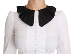 Top a manica lunga in cotone con collo bianco-Dolce & Gabbana-IT36-XS