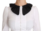 Top a manica lunga in cotone con collo bianco-Dolce & Gabbana-IT36-XS