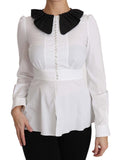 Top a manica lunga in cotone con collo bianco-Dolce & Gabbana-IT36-XS