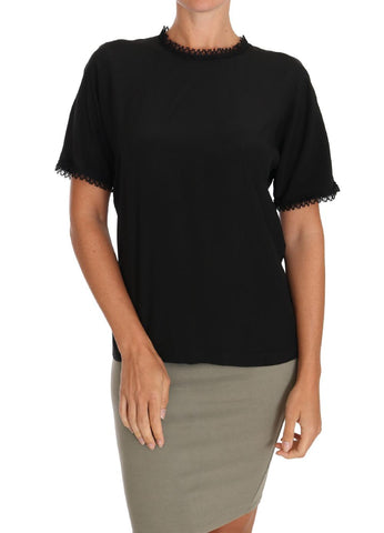 T-Shirt con top in pizzo di seta nera - Dolce & Gabbana - IT38-XS