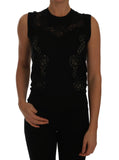 Top in maglia di seta nera Top con inserto in pizzo floreale Cashmere-D&G-IT42-M