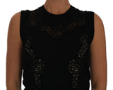 Top in maglia di seta nera Top con inserto in pizzo floreale Cashmere-D&G-IT42-M