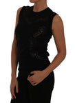 Top in maglia di seta nera Top con inserto in pizzo floreale Cashmere-D&G-IT42-M