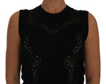 Top in maglia di seta nera Top con inserto in pizzo floreale Cashmere-D&G-IT40-S