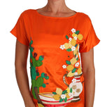 Top t-shirt in cristallo di limone arancione seta - D&G - IT46-XL