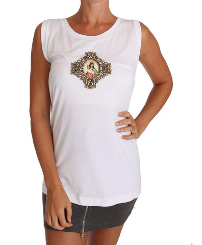 T-shirt con top a croce religiosa in cristallo bianco - D&G - IT50-XXL