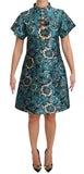 Abito svasato in cristallo jacquard floreale blu - D&G - IT44-L