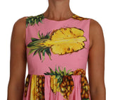 Abito tubino rosa con stampa A-line ananas - Dolce & Gabbana - IT38-XS