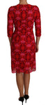 Abito tubino rosa rosso in pizzo all'uncinetto floreale - D&G - IT40-S