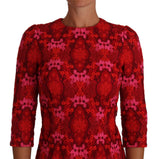 Abito tubino rosa rosso in pizzo all'uncinetto floreale - D&G - IT40-S