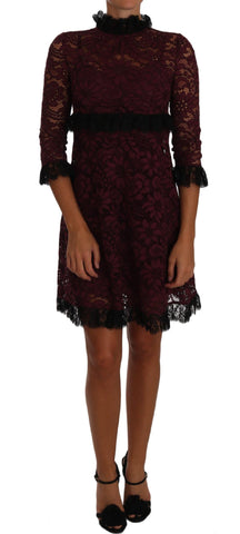 Abito con colletto finto abito bordeaux in pizzo floreale nero-D&G-IT36-XS