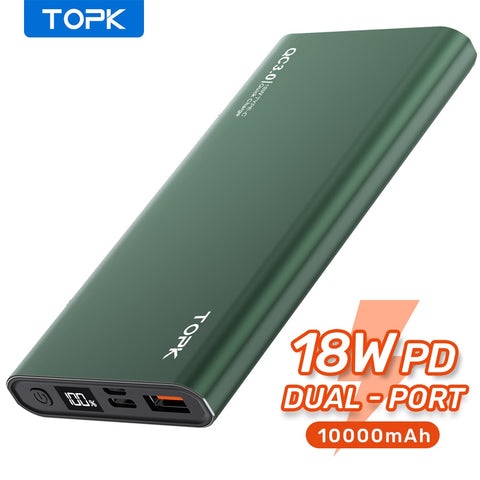 TOPK Power Bank 10000mAh Portable Charger LED External Battery PowerBank PD Two-way Fast Charging PoverBank for iPhone Xiaomi mi